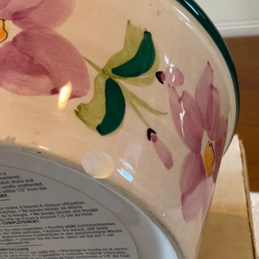Floral Ceramic Candle Holder - Pink and Green